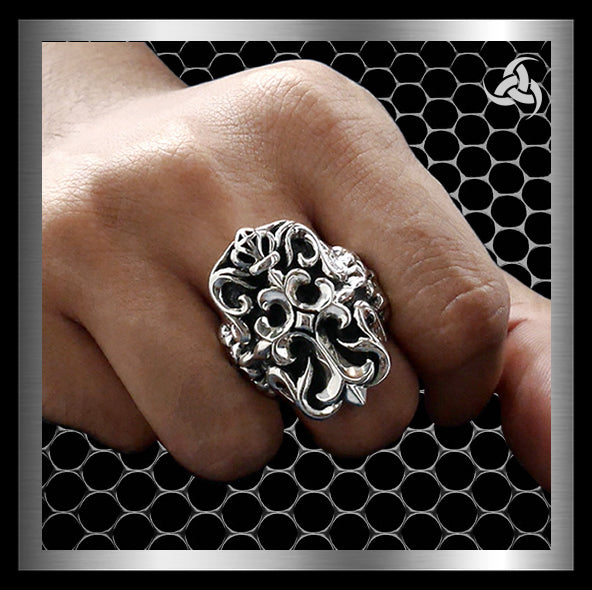 Sterling Silver Mens Royalty Cross Biker Ring 1 - Biker Jewelry Club Sinister Silver Co.