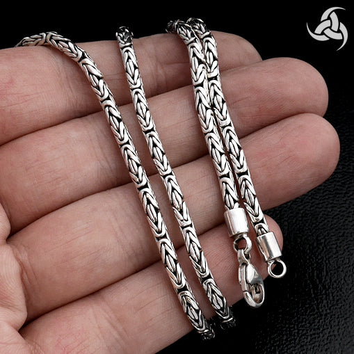 Sterling Silver Biker Necklace Bali Byzantine Chain - Sinister Silver Co.