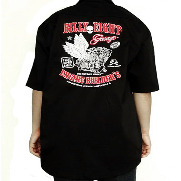 X-Large Black Embroidered Garage Shirt Billy Eight Hot Rod Engine Builders - Sinister Silver Co.