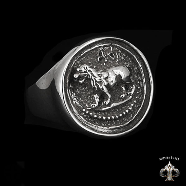 Mens Biker Ring Ancient Greek Lion Coin Sterling Silver 2 - Biker Jewelry Club Sinister Silver Co.