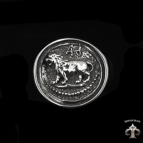 Mens Biker Ring Ancient Greek Lion Coin Sterling Silver 4 - Biker Jewelry Club Sinister Silver Co.