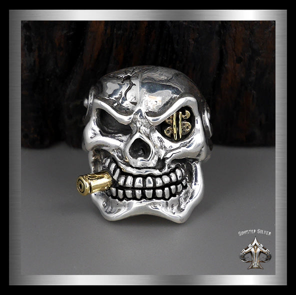 Sterling Silver Biker Bullet Skull Mens Ring 1 - Biker Jewelry Club Sinister Silver Co.