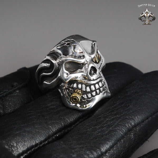 Sterling Silver Biker Bullet Skull Mens Ring 2 - Biker Jewelry Club Sinister Silver Co.