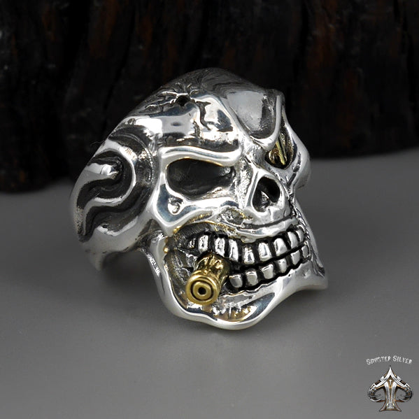 Sterling Silver Biker Bullet Skull Mens Ring 3 - Biker Jewelry Club Sinister Silver Co.