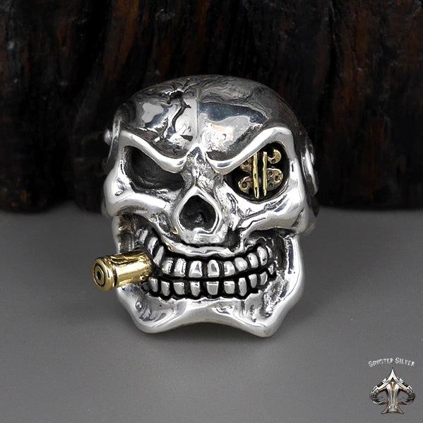 Sterling Silver Biker Bullet Skull Mens Ring 4 - Biker Jewelry Club Sinister Silver Co.