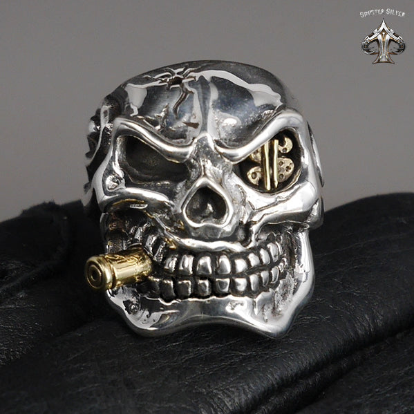 Sterling Silver Biker Bullet Skull Mens Ring 6 - Biker Jewelry Club Sinister Silver Co.