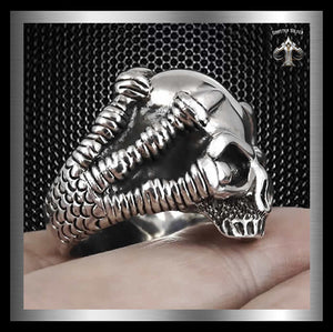 Biker Ring Eagle Claw Half Skull Sterling Silver Sizes 8 to 13 - Biker Jewelry Club Sinister Silver Co.