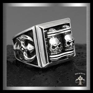 Sterling Silver Biker Motorcycle Chain Skull Ring 1 - Biker Jewelry Club Sinister Silver Co.