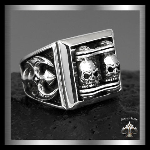 Sterling Silver Biker Motorcycle Chain Skull Ring 1 - Biker Jewelry Club Sinister Silver Co.