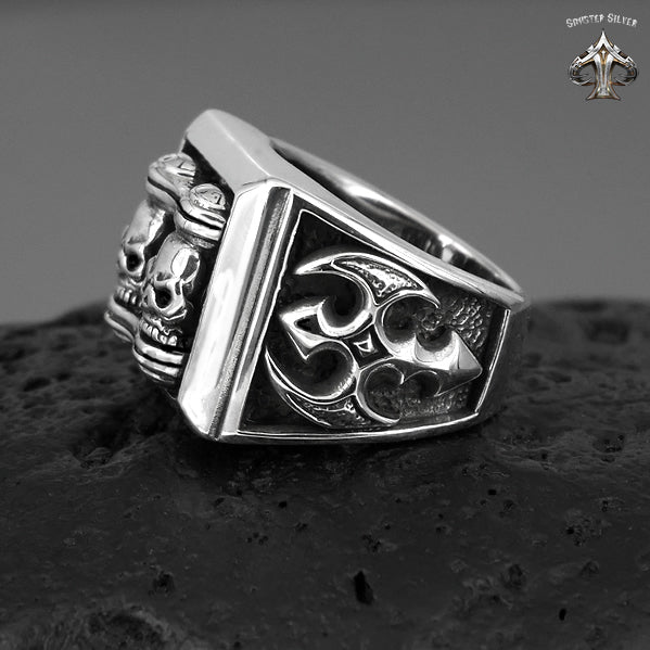 Sterling Silver Biker Motorcycle Chain Skull Ring 2 - Biker Jewelry Club Sinister Silver Co.