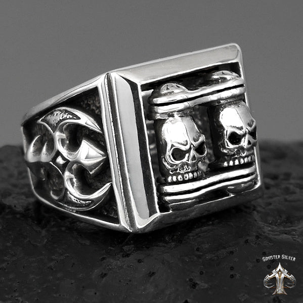 Sterling Silver Biker Motorcycle Chain Skull Ring 4 - Biker Jewelry Club Sinister Silver Co.
