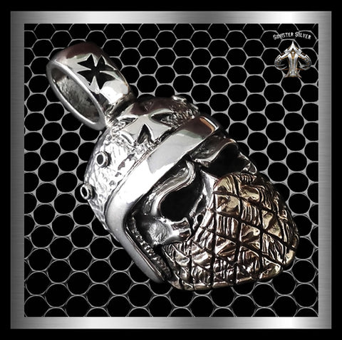 Mens Biker Bandanna Skull Pendant Iron Cross Mad Max Sterling Silver 1 - Biker Jewelry Club Sinister Silver Co.