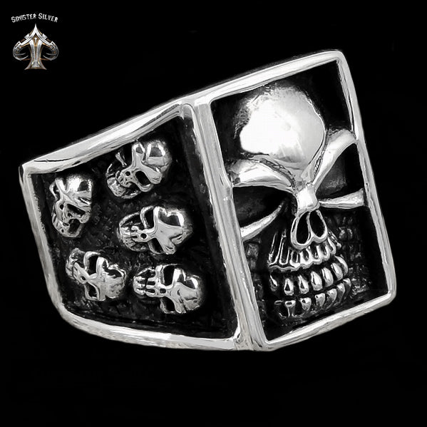 Sterling Silver Skull Gang Biker Ring 3 -  Biker Jewelry Club Sinister Silver Co.