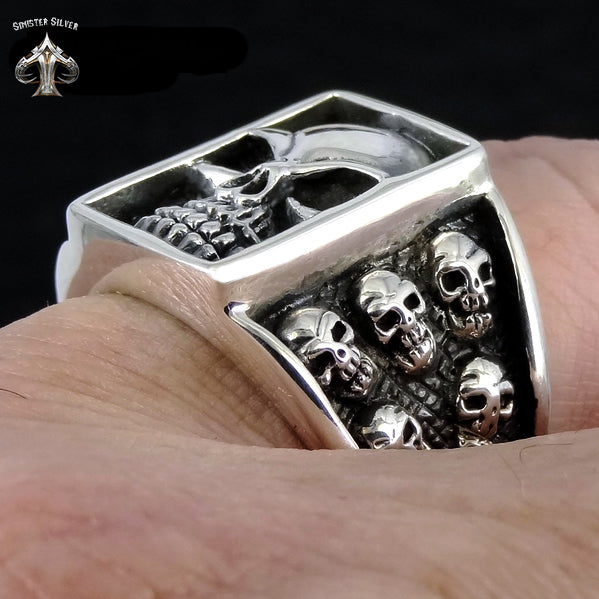 Sterling Silver Skull Gang Biker Ring 4 -  Biker Jewelry Club Sinister Silver Co.