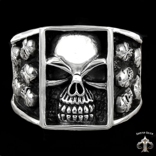 Sterling Silver Skull Gang Biker Ring 5 -  Biker Jewelry Club Sinister Silver Co.