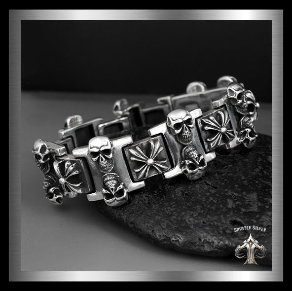 Stainless Steel Heavy Thick Chain Bracelet, Width 1 in, Thickness 0.2 in,  Silver - The Bikers' Den