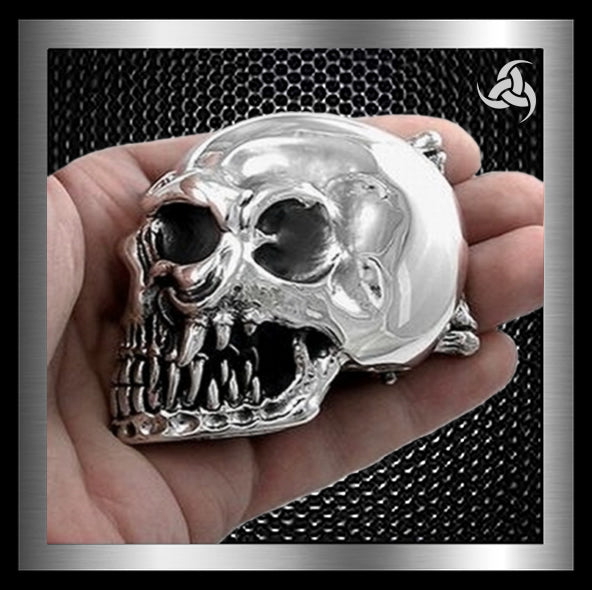 Sterling Silver Ultimate Skull Biker Belt Buckle 3 - Biker Jewelry Club Sinister Silver Co.