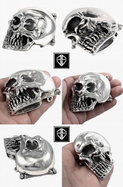 Sterling Silver Ultimate Skull Biker Belt Buckle 4 - Biker Jewelry Club Sinister Silver Co.