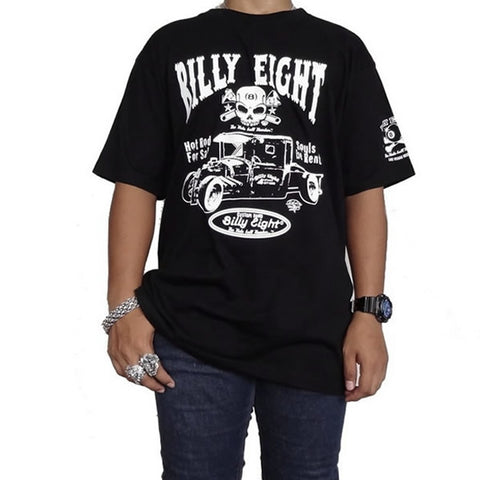X-Large Black Billy Eight Garage Rat Rod Rockabilly T Shirt - Sinister Silver Co.