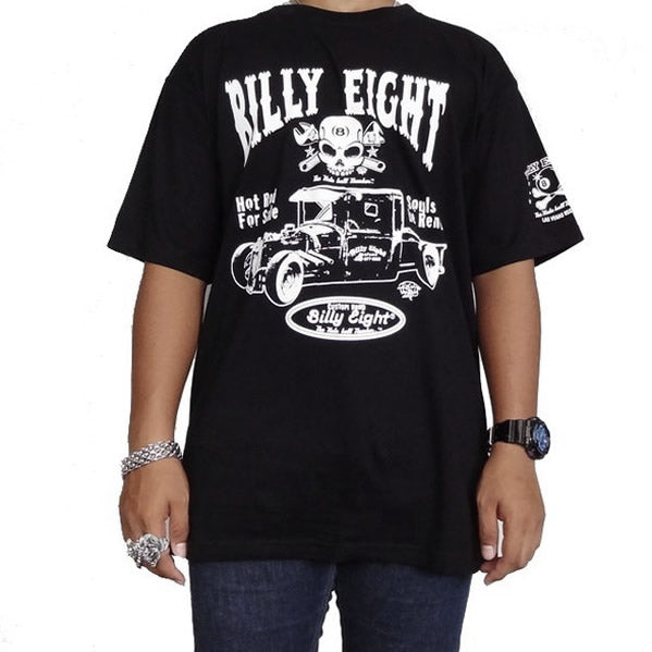 X-Large Black Billy Eight Garage Rat Rod Rockabilly T Shirt - Sinister Silver Co.