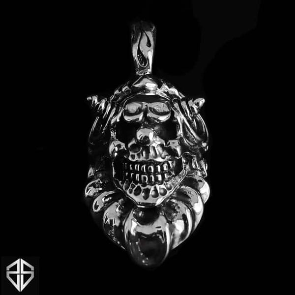 Mens Biker Skull Pendant Sterling Silver Clown Jester Medallion 3 - Biker Jewelry Club Sinister Silver Co.