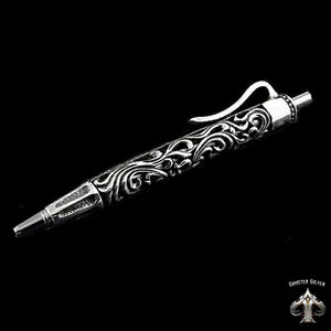 Sterling Silver Biker Ballpoint Pen Fleur De Lis 1 - Biker Jewelry Club Sinister Silver Co.