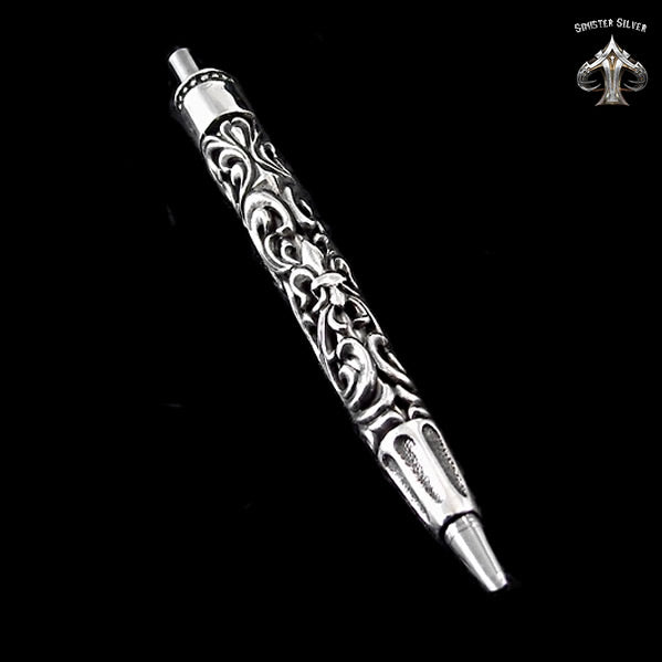 Sterling Silver Biker Ballpoint Pen Fleur De Lis 3 - Biker Jewelry Club Sinister Silver Co.