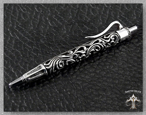 Sterling Silver Biker Ballpoint Pen Fleur De Lis 5 - Biker Jewelry Club Sinister Silver Co.
