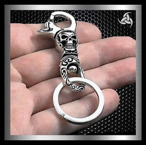 Biker Keychain Heavy Skull Belt Clip Sterling Silver Wallet Connector 1 - Biker Jewelry Club Sinister Silver Co.