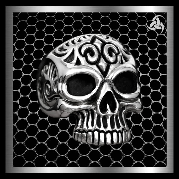 Mens Biker Ring Memento Mori Heavy Skull Sterling Silver – Biker