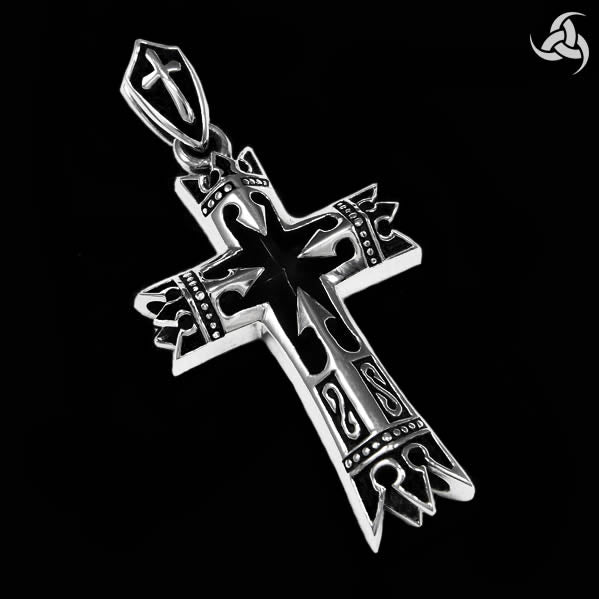 Medieval Renaissance Bishop Or Knights Cross Pendant Sterling Silver Jewelry - Sinister Silver Co.