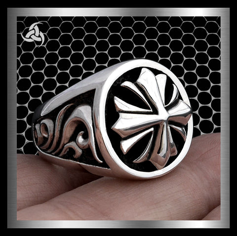 Mens Biker Ring Maltese Templar Cross Sterling Silver 1 - Biker Jewelry Club Sinister Silver Co.