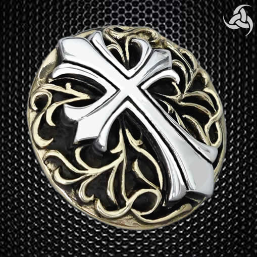Knights Templar Cross Concho Snap Cover Gold Brass Sterling Silver 2 - Biker Jewelry Club Sinister Silver Co.