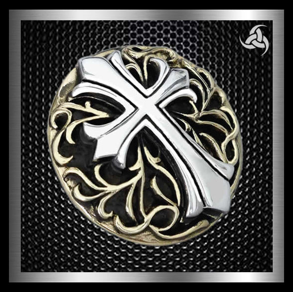 Knights Templar Cross Concho Snap Cover Gold Brass Sterling Silver 1 - Biker Jewelry Club Sinister Silver Co.
