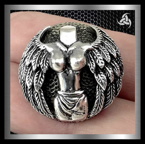 Winged Venus Snap Cover Concho Sterling Silver Screw Back 1 - Biker Jewelry Club Sinister Silver Co.