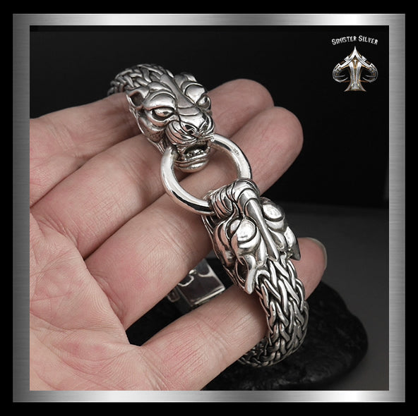 Heavy Sterling Silver Mens Double Tiger Bracelet Viking Weave SOLD - Sinister Silver Co.