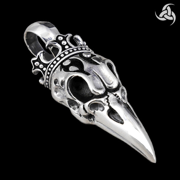 Biker Crow Pendant Sterling Silver Viking Crowned Raven Design 3 - Biker Jewelry Club Sinister Silver Co.