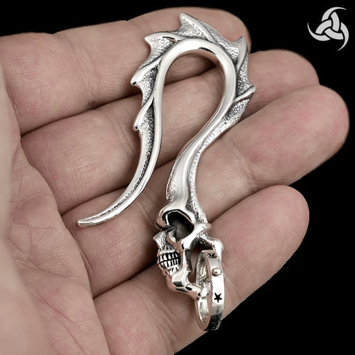 Biker Bat Wing Skull Keychain, Keyring Sterling Silver Jewelry 4 - Biker Jewelry Club Sinister Silver Co.