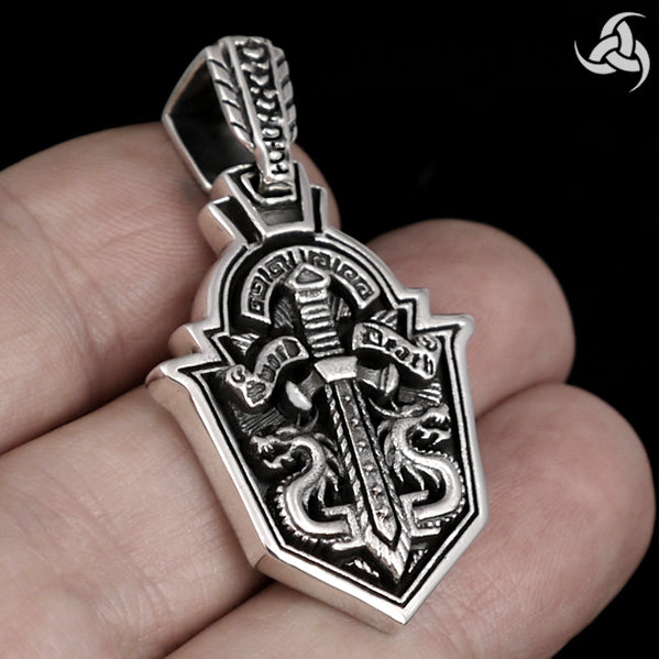 Biker Pendant Dragon Sword Dog Tag Style Sterling Silver - Biker Jewelry Club Sinister Silver Co.