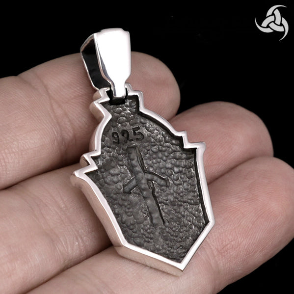 Biker Pendant Dragon Sword Dog Tag Style Sterling Silver - Biker Jewelry Club Sinister Silver Co.