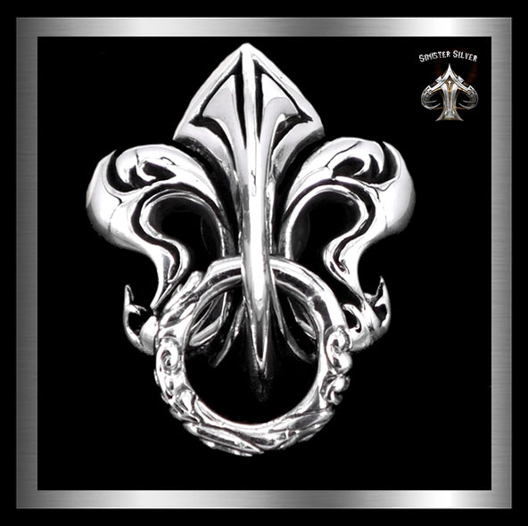 Fleur De Lis Wallet Chain Connector Concho Sterling Silver 1 - Biker Jewelry Club Sinister Silver Co.