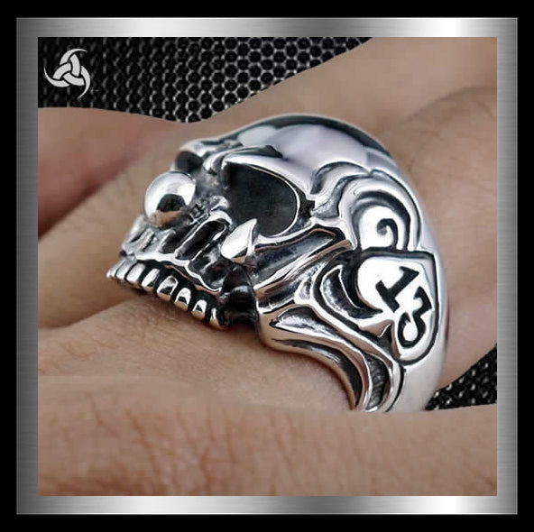 Mens Biker Clown Skull Ring 13 Of Spades Sterling Silver