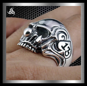 Mens Biker Clown Skull Ring 13 Of Spades Sterling Silver 1 - Biker Jewelry Club Sinister Silver Co.