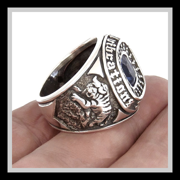 Japanese Dragon And Tiger Ring Sterling Silver Blue Topaz 2 - Biker Jewelry Club Sinister Silver Co.