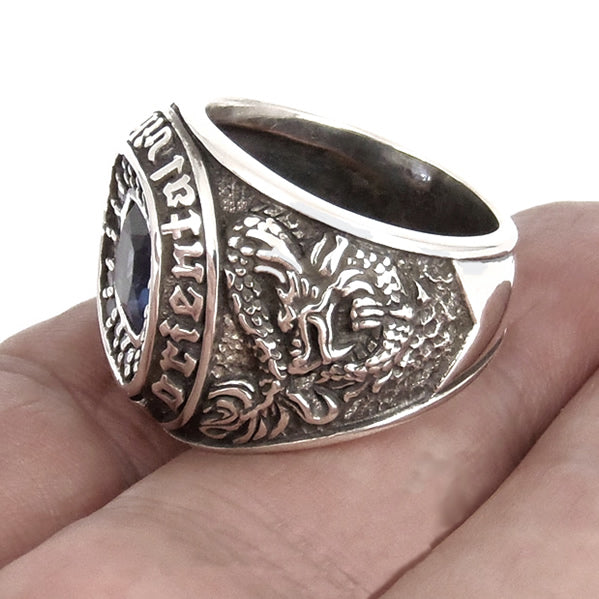 Japanese Dragon And Tiger Ring Sterling Silver Blue Topaz 3 - Biker Jewelry Club Sinister Silver Co.