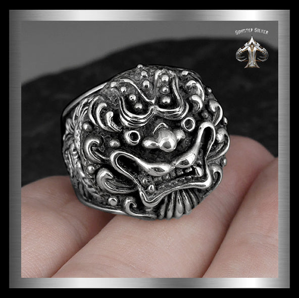 Sterling Silver Japanese Foo Lion Dragon Tiger Biker Ring 1 - By Biker Jewelry Club Sinister Silver Co.
