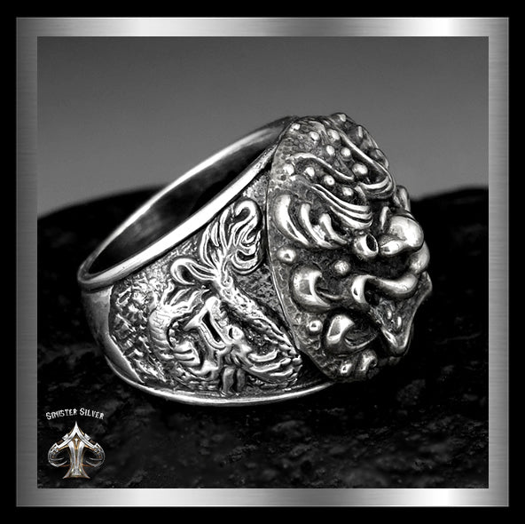 Sterling Silver Japanese Foo Lion Dragon Tiger Biker Ring 3 - By Biker Jewelry Club Sinister Silver Co.