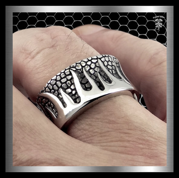 Mens Biker Flames Ring Sterling Silver Wide Flamed Band 3 - Biker Jewelry Club Sinister Silver Co.