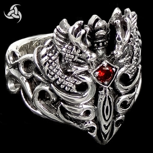 Mens Viking Ring Medieval Dragon Sword Sterling Silver 3 - Biker Jewelry Club Sinister Silver Co.