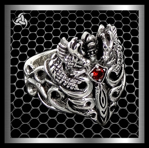 Mens Viking Ring Medieval Dragon Sword Sterling Silver 1 - Biker Jewelry Club Sinister Silver Co.